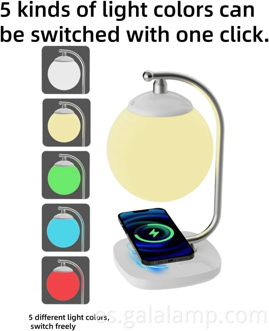 Lámpara de mesa LED incesable con carga inalámbrica para dormitorio